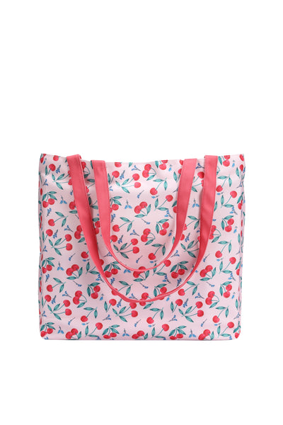 Pink Cherry Print Shopping Tote Bag