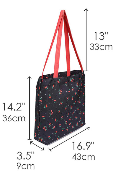 Polka Dot & Cherry Print Tote Bag