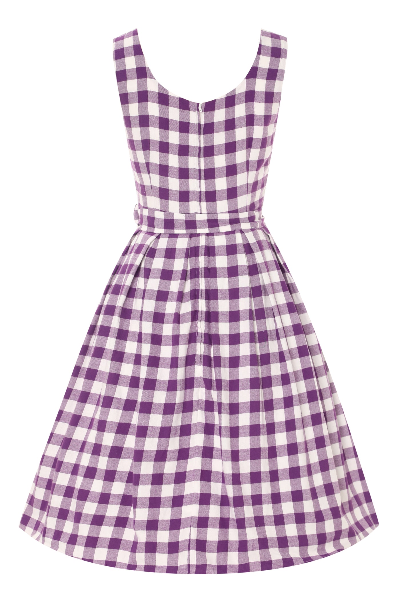 Back view of Purple Gingham Swing Dress