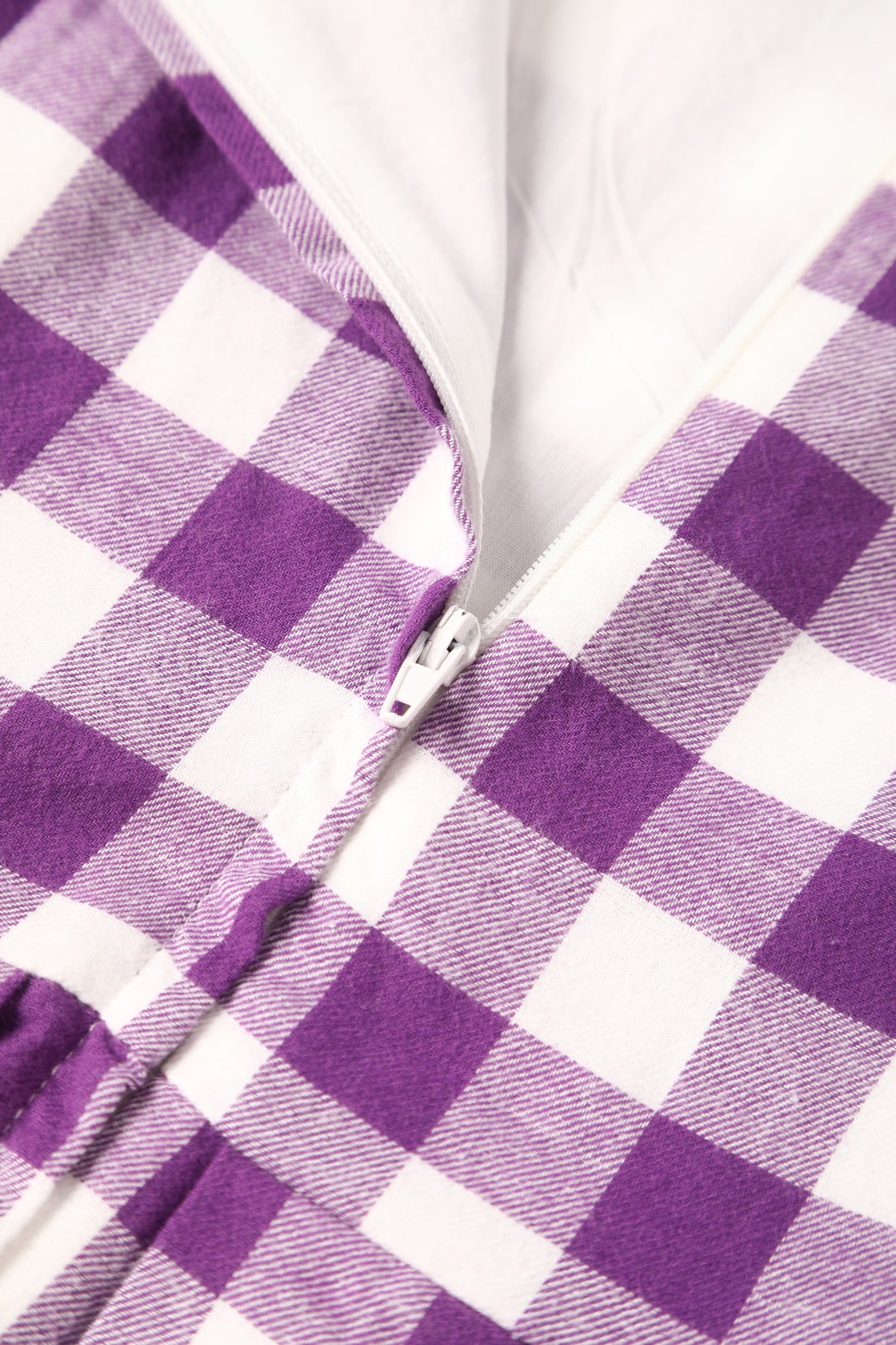 Close up view of Purple Gingham Swing Dress