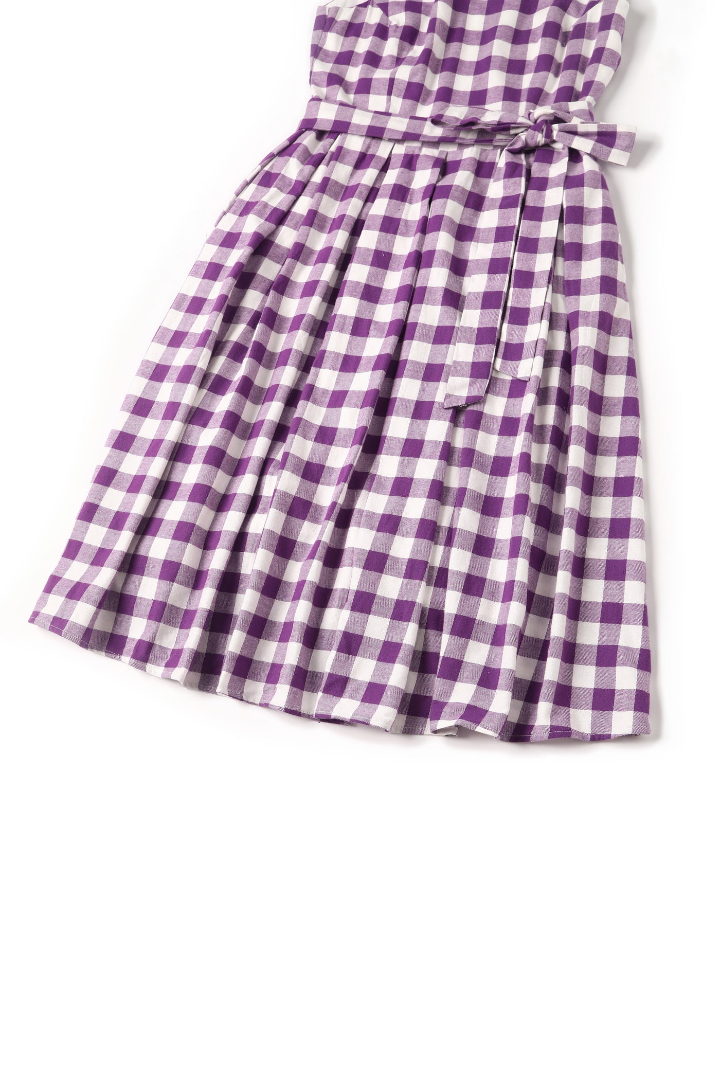 Close up view of Purple Gingham Swing Dress