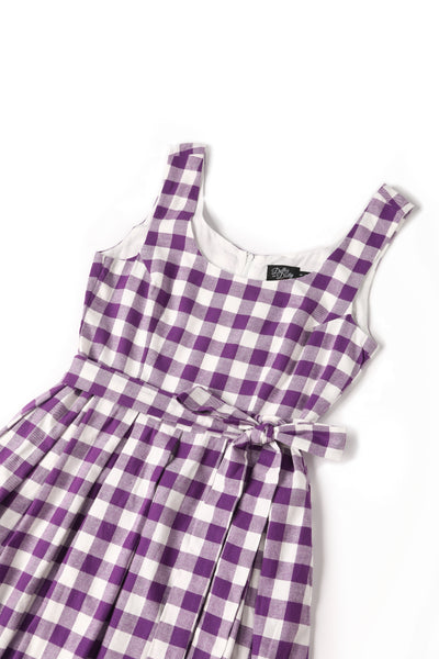 Close up view of Purple Gingham Swing Dress