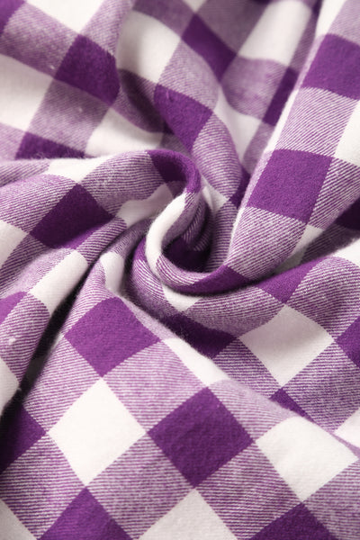 Close up view of Purple Gingham Swing Dress