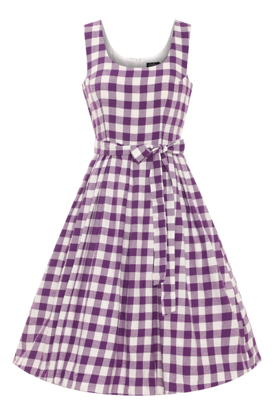 Front view of Purple Gingham Swing Dress