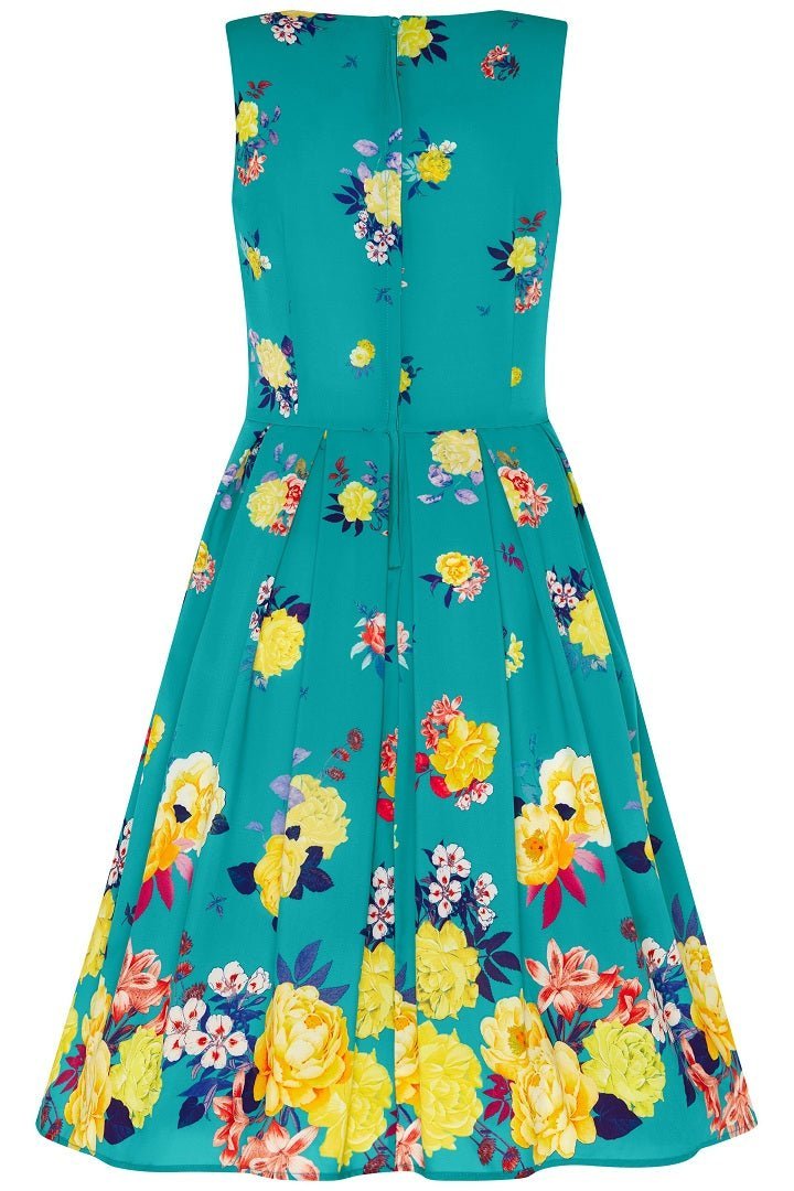 Back view of Raising Flower Swing Dress in Turquoise