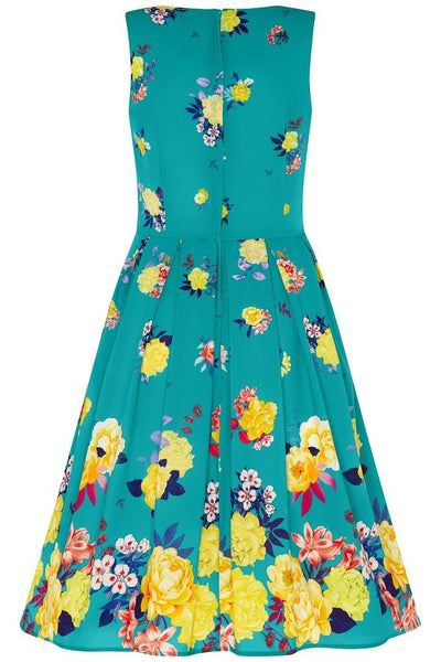 Back view of Raising Flower Swing Dress in Turquoise