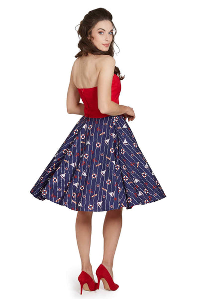 Model photo of Red & Navy Nautical Strapless Dress