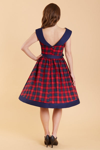 Back view of Red & Navy Tartan Circle Dress