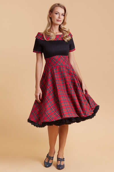 Women's Tartan Off Shoulder Swing Dress