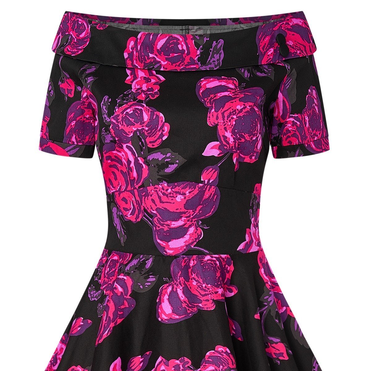 Darlene Retro Black-Pink Roses Swing Dress3