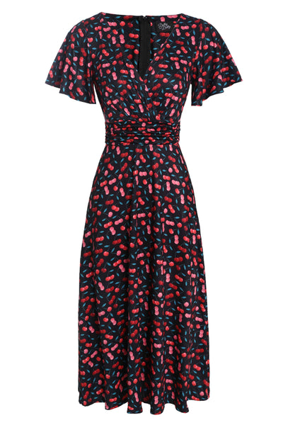 Front view of Retro Cherry Crossover Bust Dress