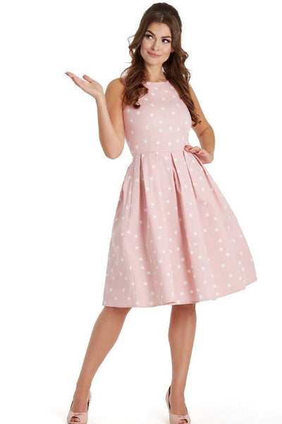  Retro Polka Dot Dress in Pale Pink & White