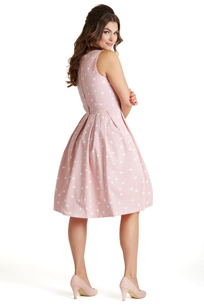  Retro Polka Dot Dress in Pale Pink & White