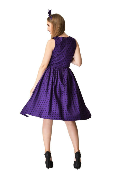 Retro Polka Dot Dress in Purple/Black