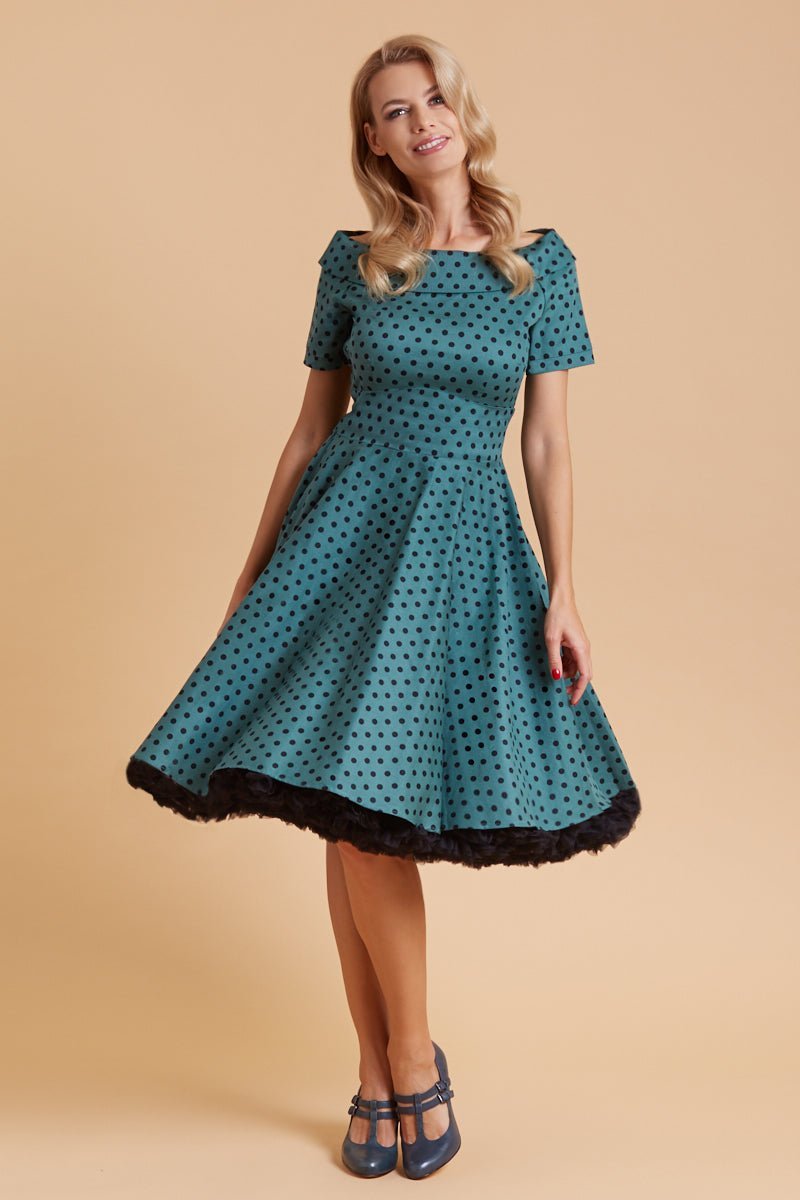 Retro Polka Dot Swing Dress in Dark Green