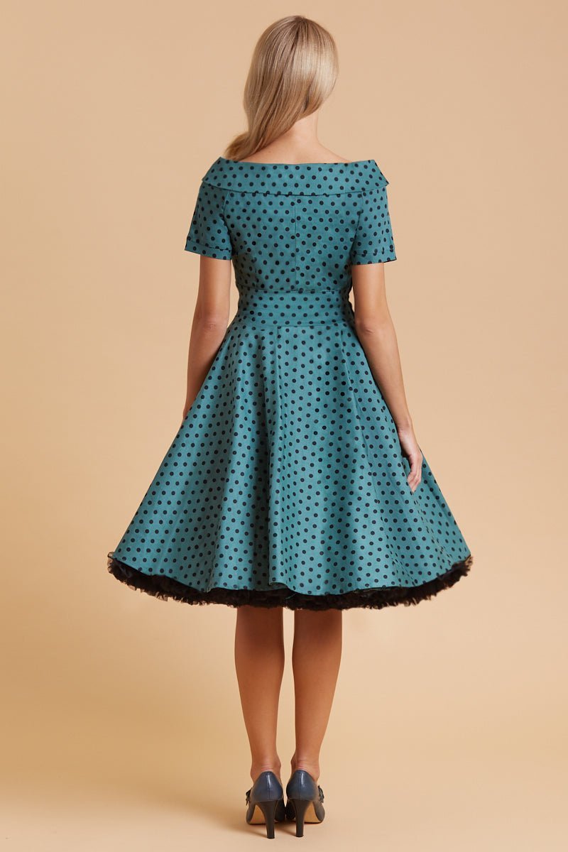 Retro Polka Dot Swing Dress in Dark Green