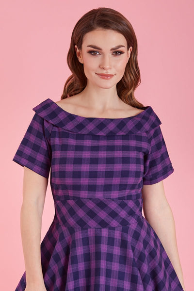 Close up view of Retro Purple Tartan Circle Dress