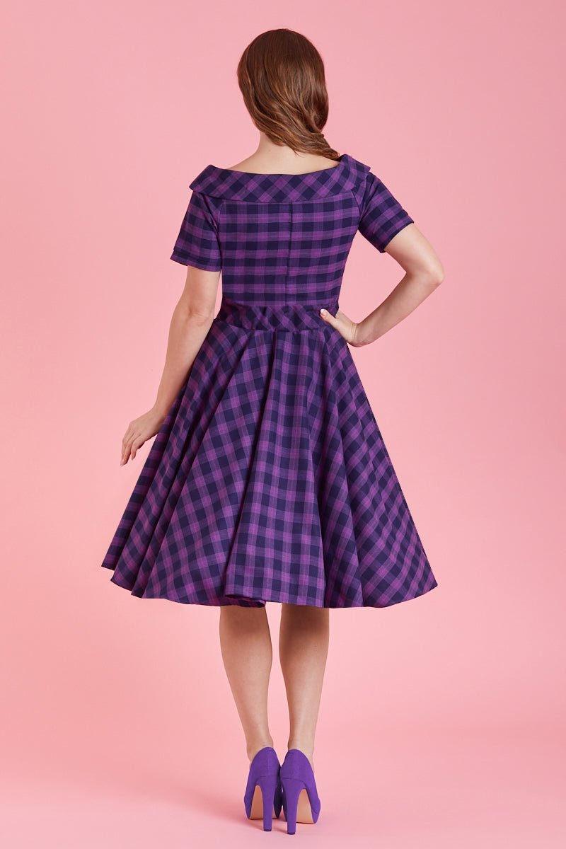 Back view of Retro Purple Tartan Circle Dress