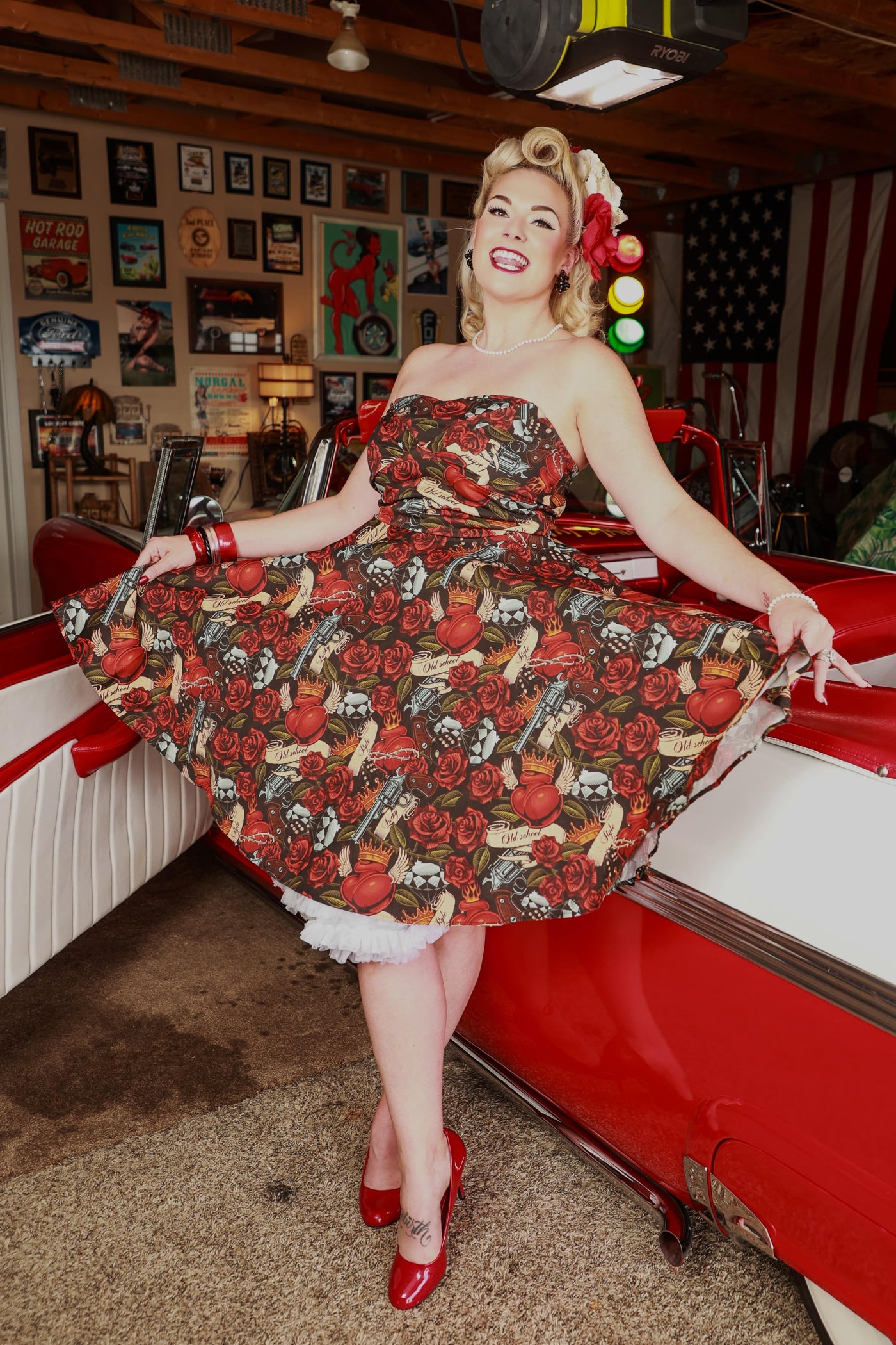 Rock N Roll Tattoo Strapless Dress