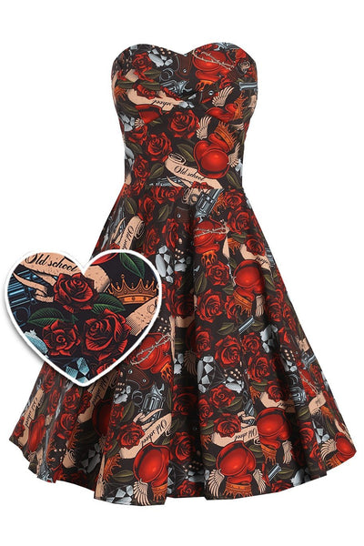 Rock N Roll Tattoo Strapless Dress