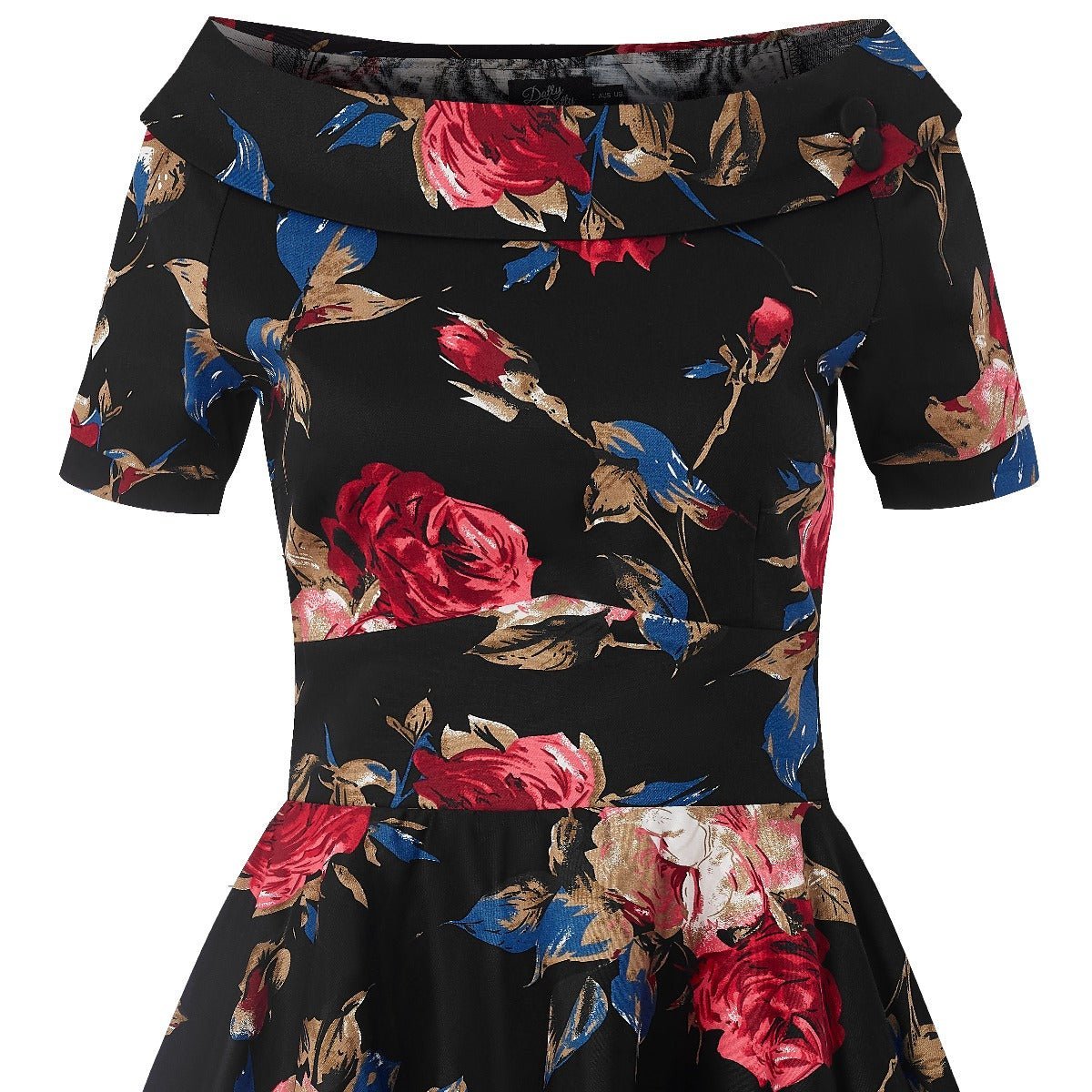 Rockabilly Floral Roses Swing Dress in Black