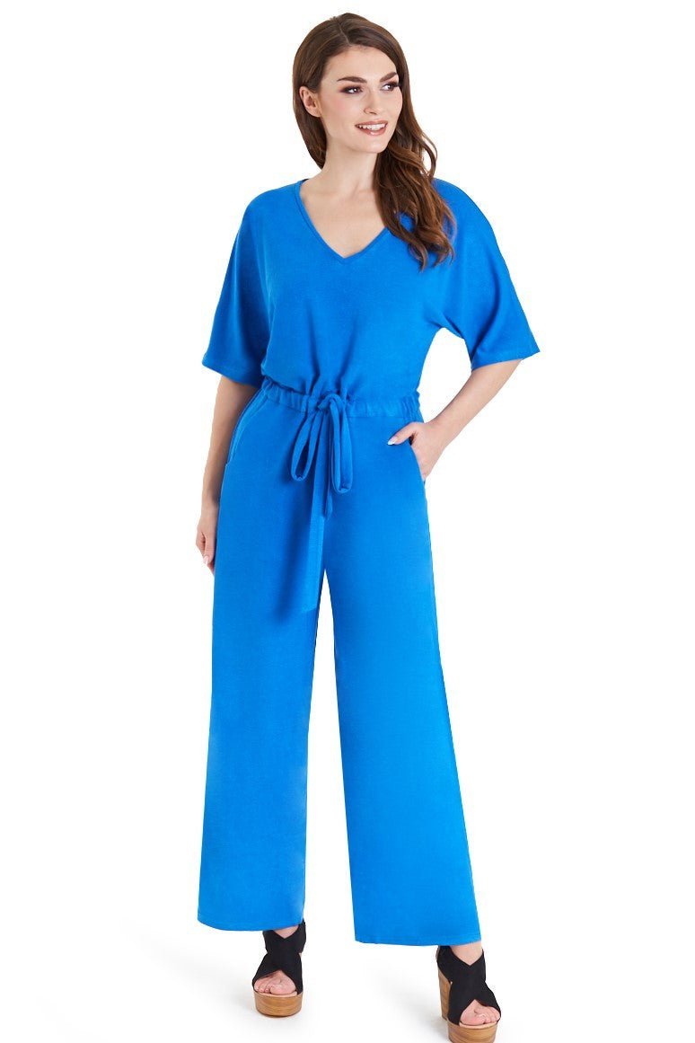 A model wearing Royal Blue Wide Leg Jumpsuit