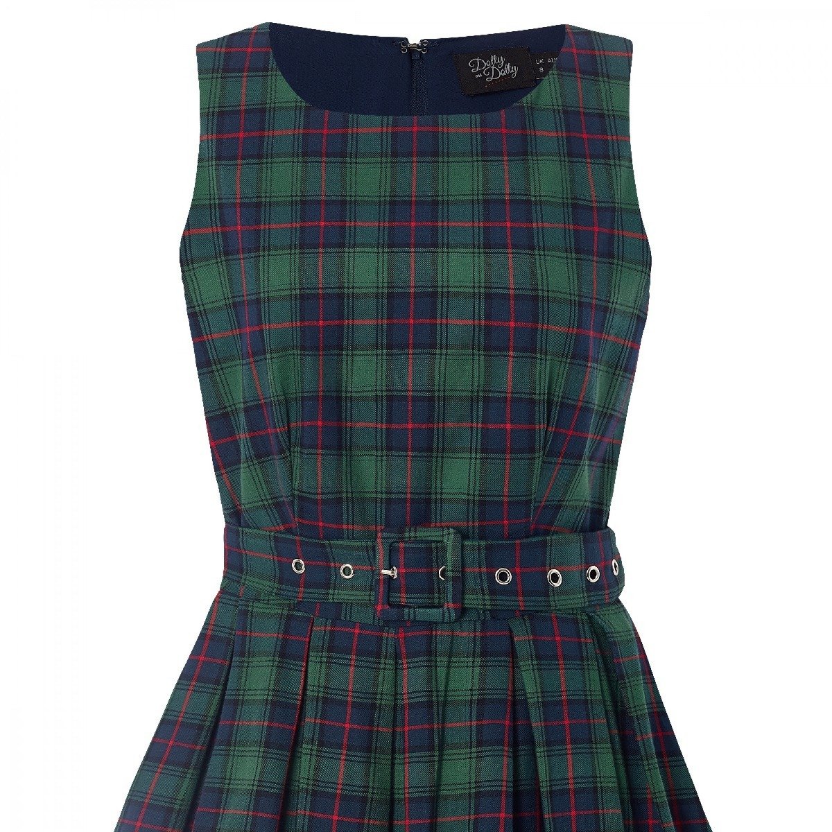 Annie Retro Check Swing Dress in Dark Green8