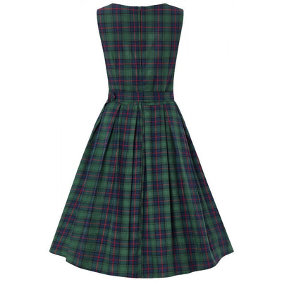 Annie Retro Check Swing Dress in Dark Green9