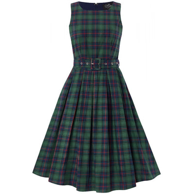 Annie Retro Check Swing Dress in Dark Green7