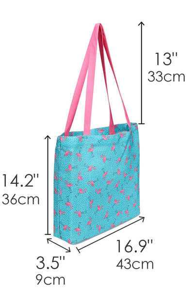 Turquoise Blue Flamingo Print Beach Tote Bag