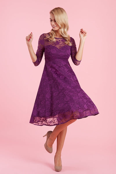 Woman's Long Sleeved Purple Lace Dress