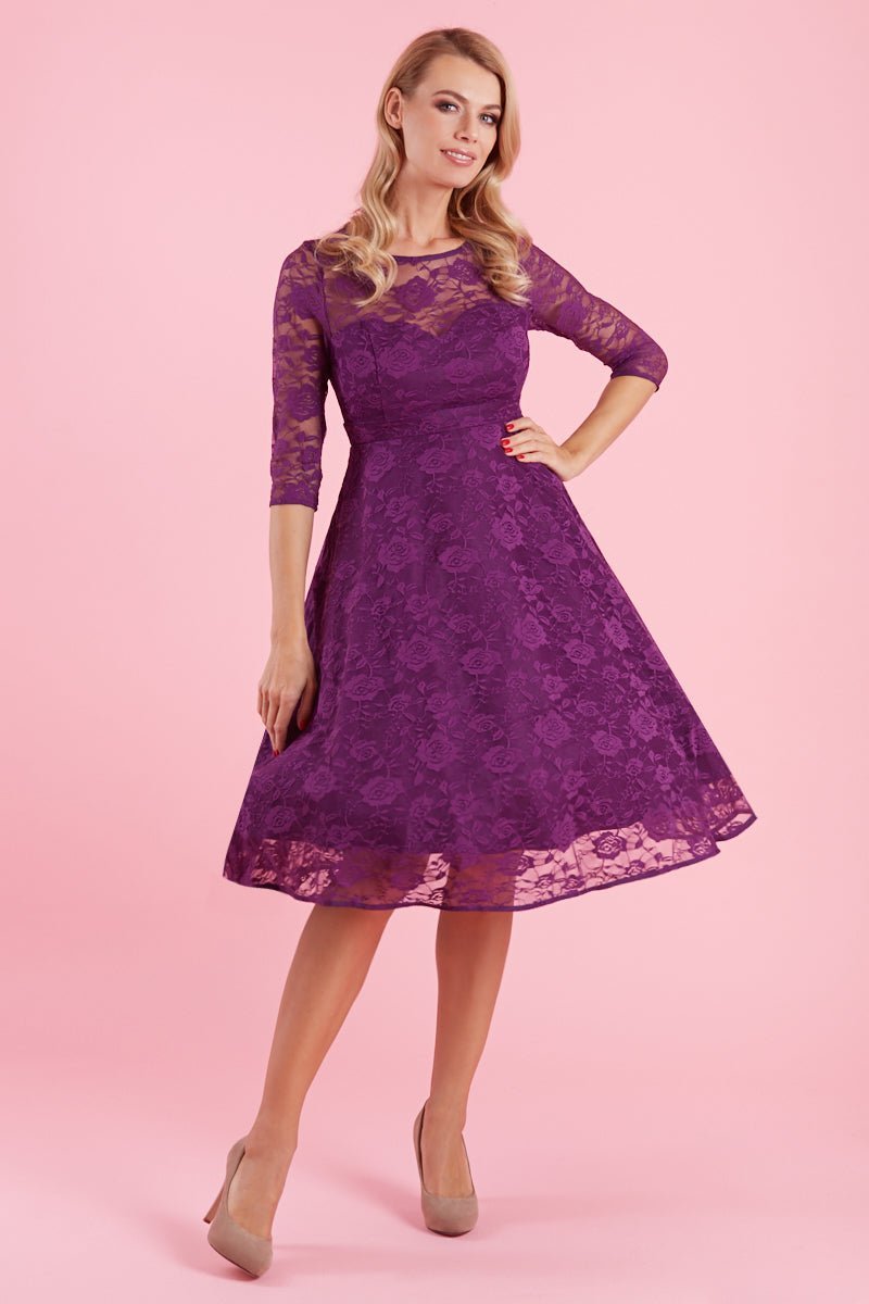 Woman's Long Sleeved Purple Lace Dress