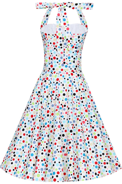  1950's Halter Dress White and Colourful Polka