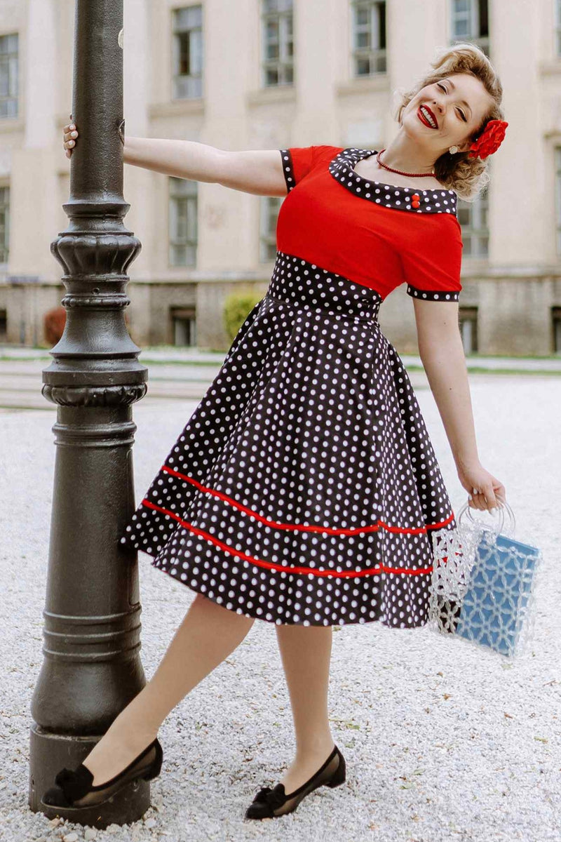 Black dress red polka dots best sale