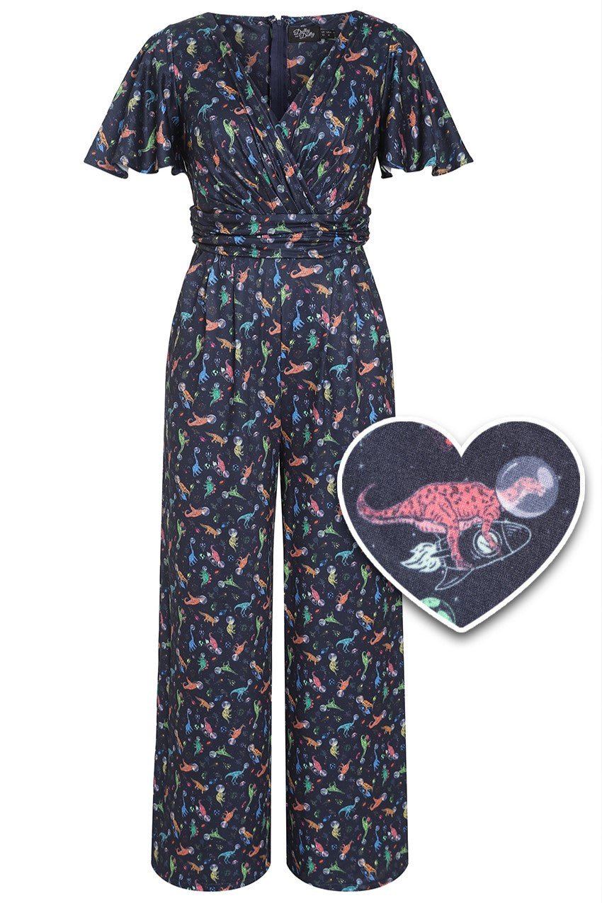 Front view of Astronaut Dinosaur Jumpsuit In Navy Blue