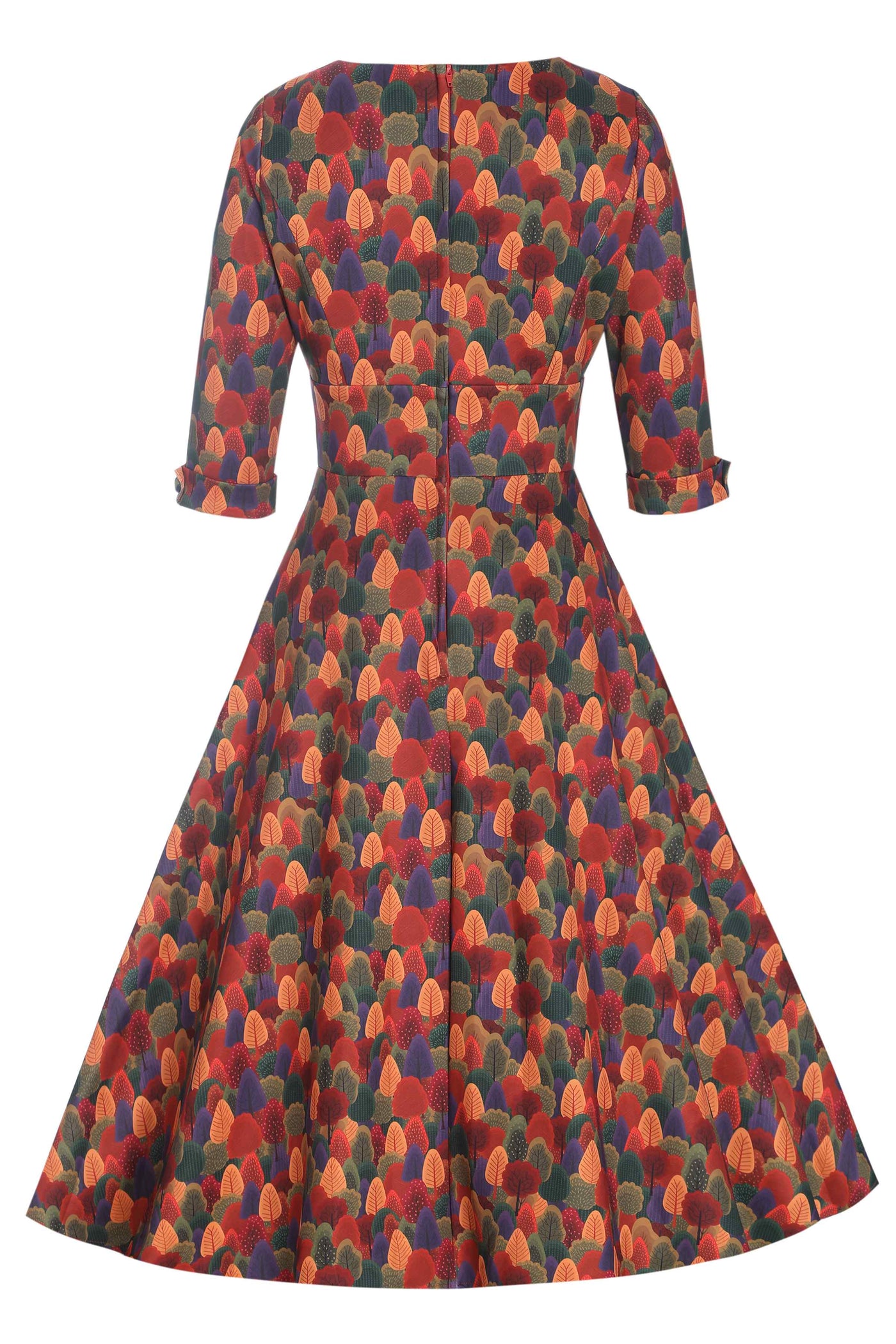 Back view of view of Autumn Foliage Midi Dress