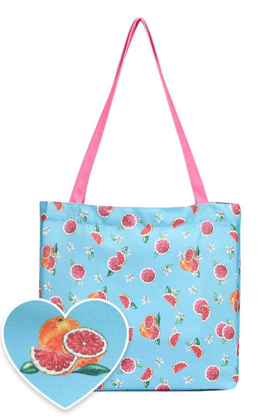 Baby Blue Grapefruit Print Tote Shopping Bag