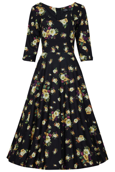 Black & Yellow Floral Mid Calf Dress