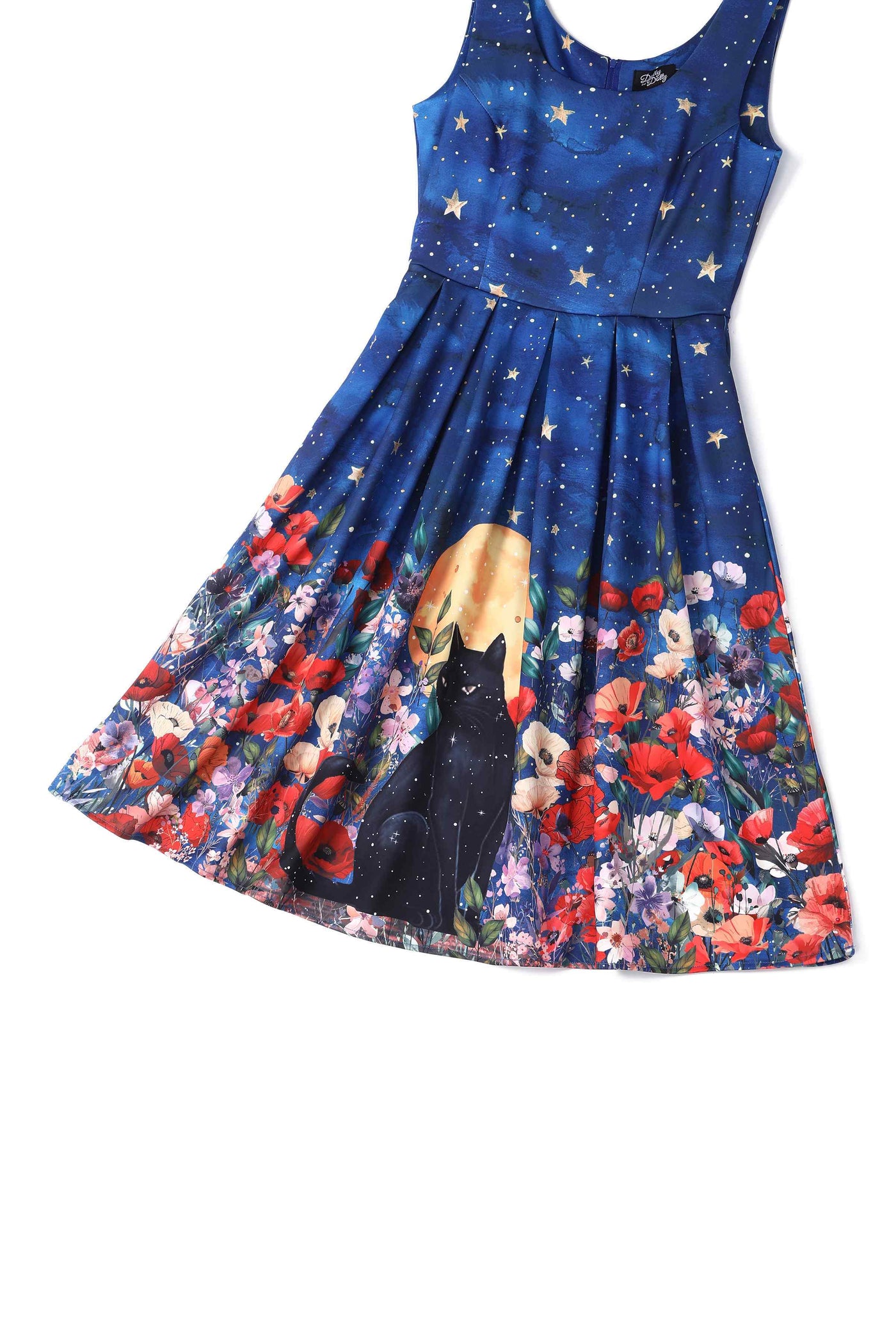 Close up view of Black Cat Midnight Garden Swing Dress