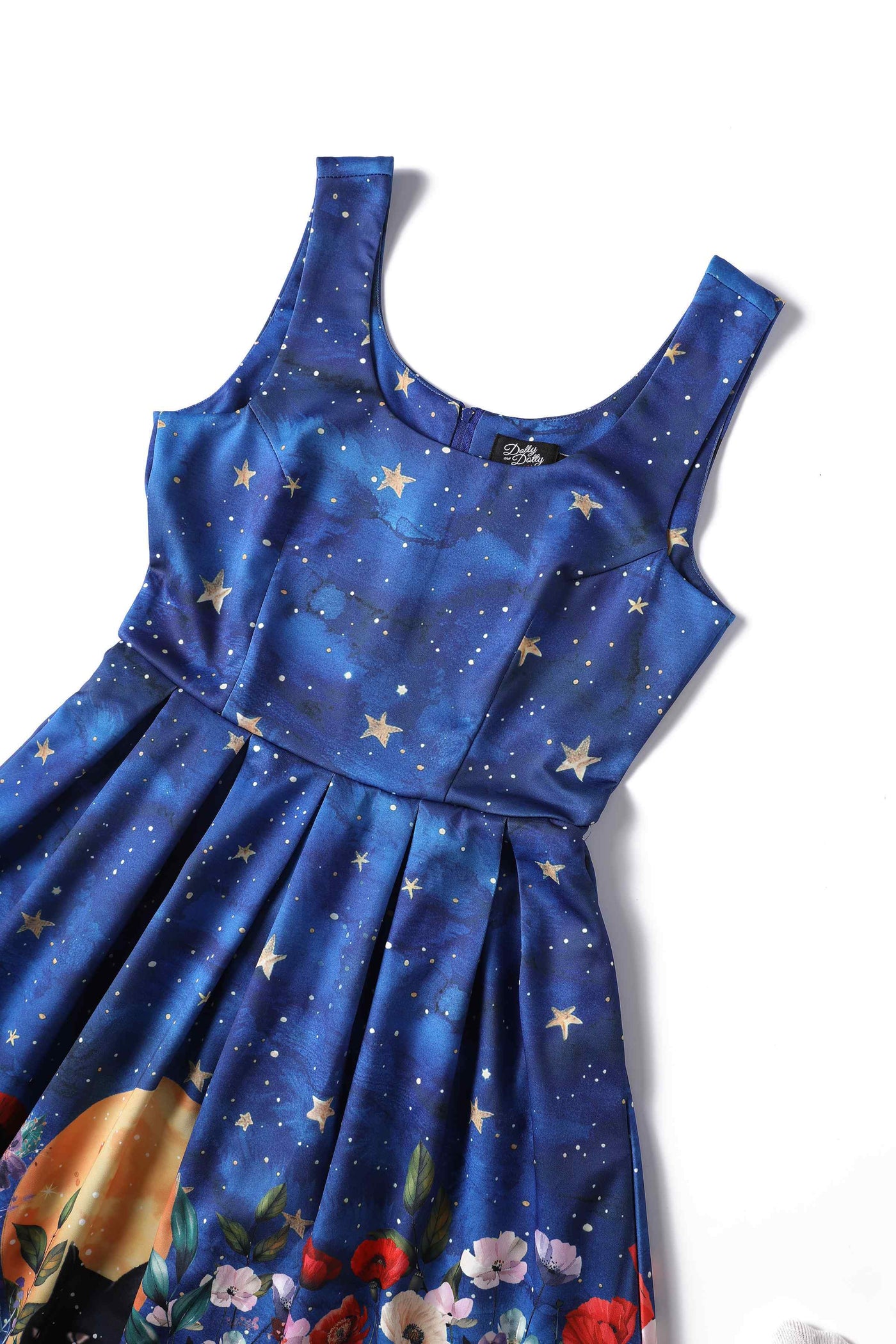 Close up view of Black Cat Midnight Garden Swing Dress