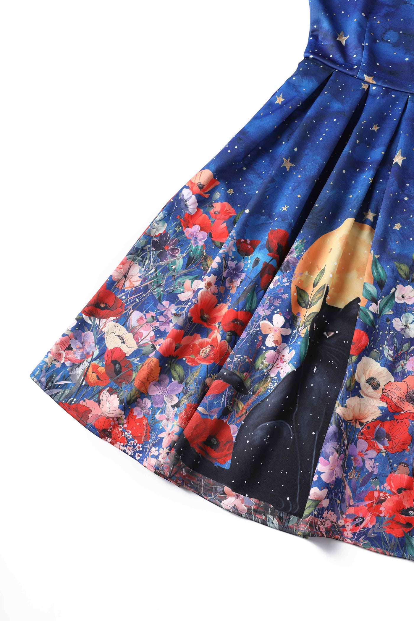 Close up view of Black Cat Midnight Garden Swing Dress