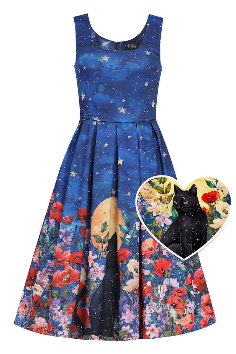 Front view of Black Cat Midnight Garden Swing Dress