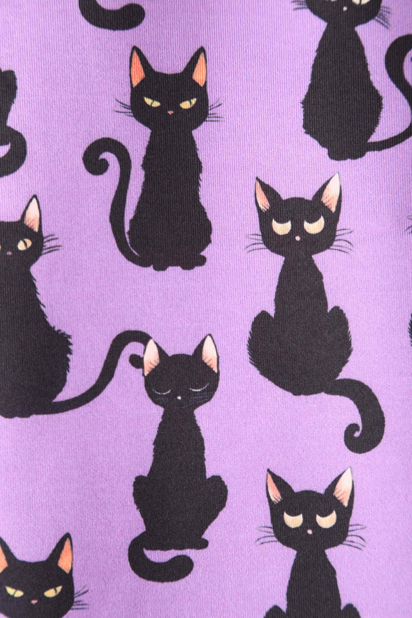 Close up view of Black Cat Roll Collar Wiggle Dress In Purple