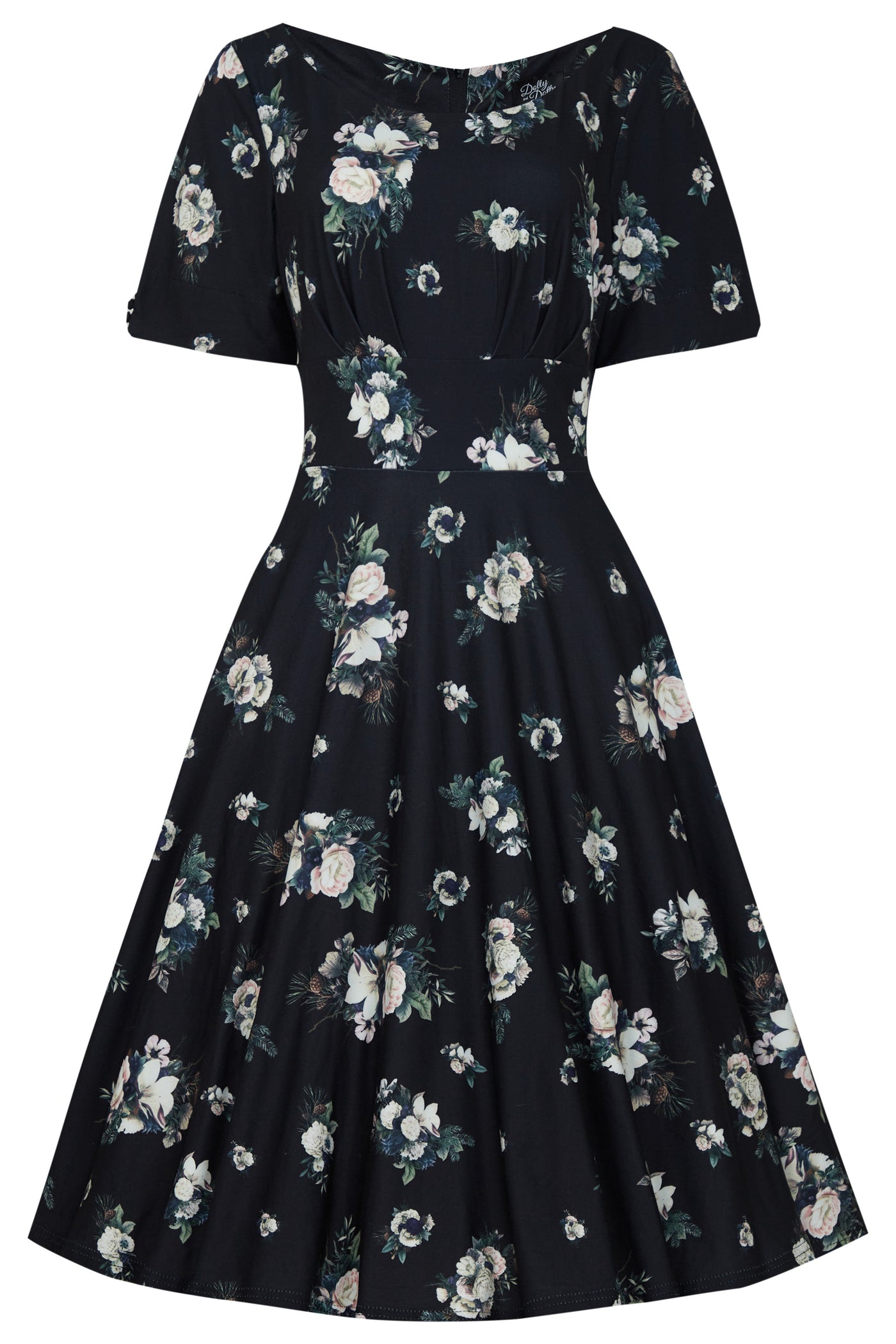 Brenda Black Floral Flared Dress