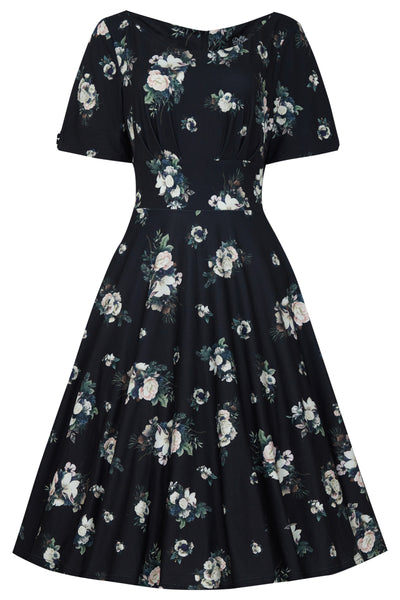 Brenda Black Floral Flared Dress