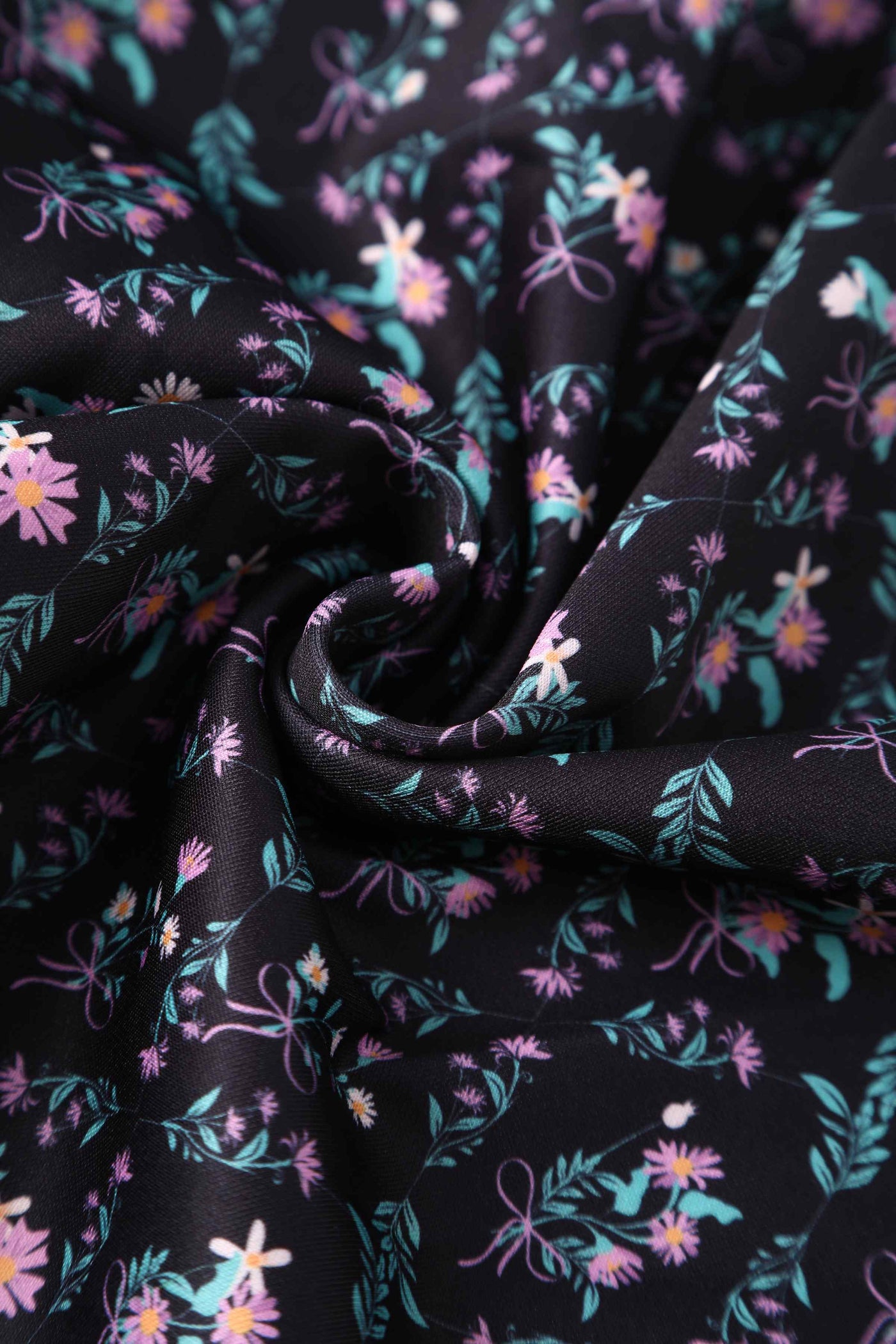 Close up view of Black Floral Grid Midi Dress