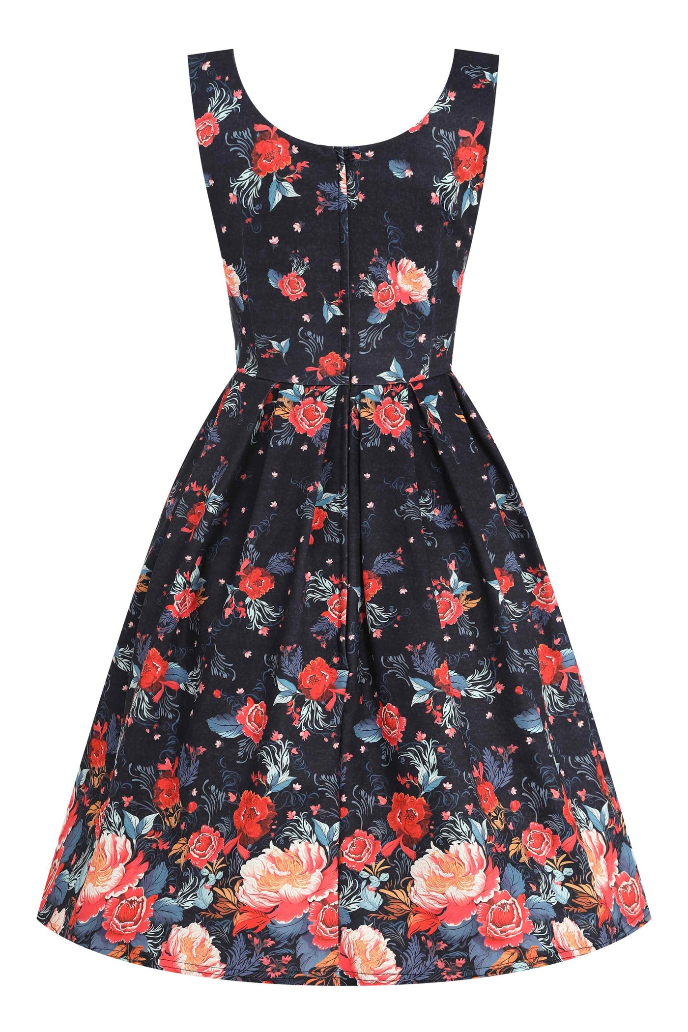 Back view of Black Tapestry Floral Swing Dress