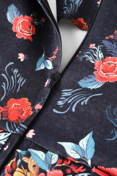 Close up view of Black Tapestry Floral Swing Dress