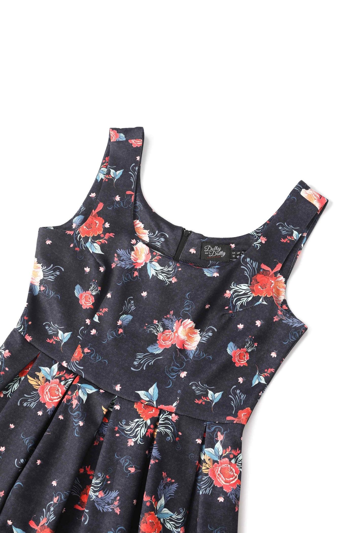 Close up view of Black Tapestry Floral Swing Dress