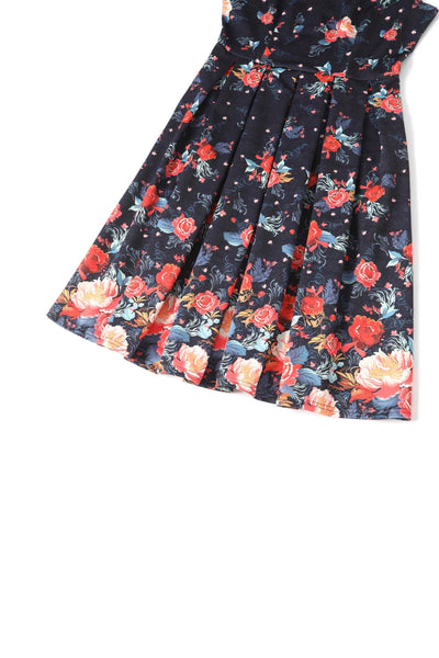 Close up view of Black Tapestry Floral Swing Dress